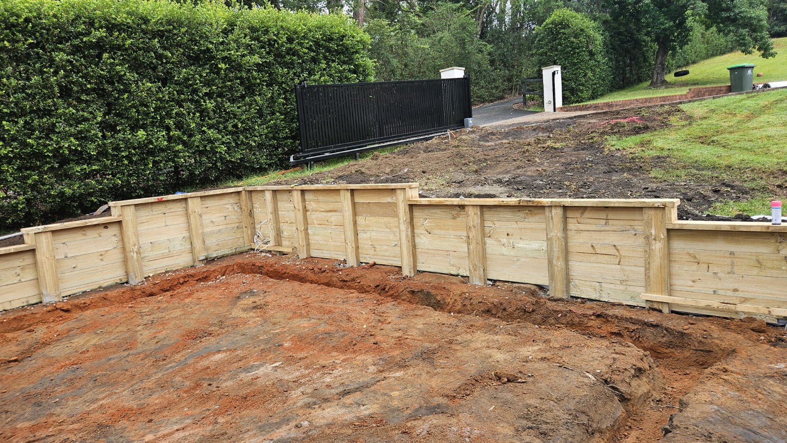 Erina Heights garage — Excavation and timber retaining walls