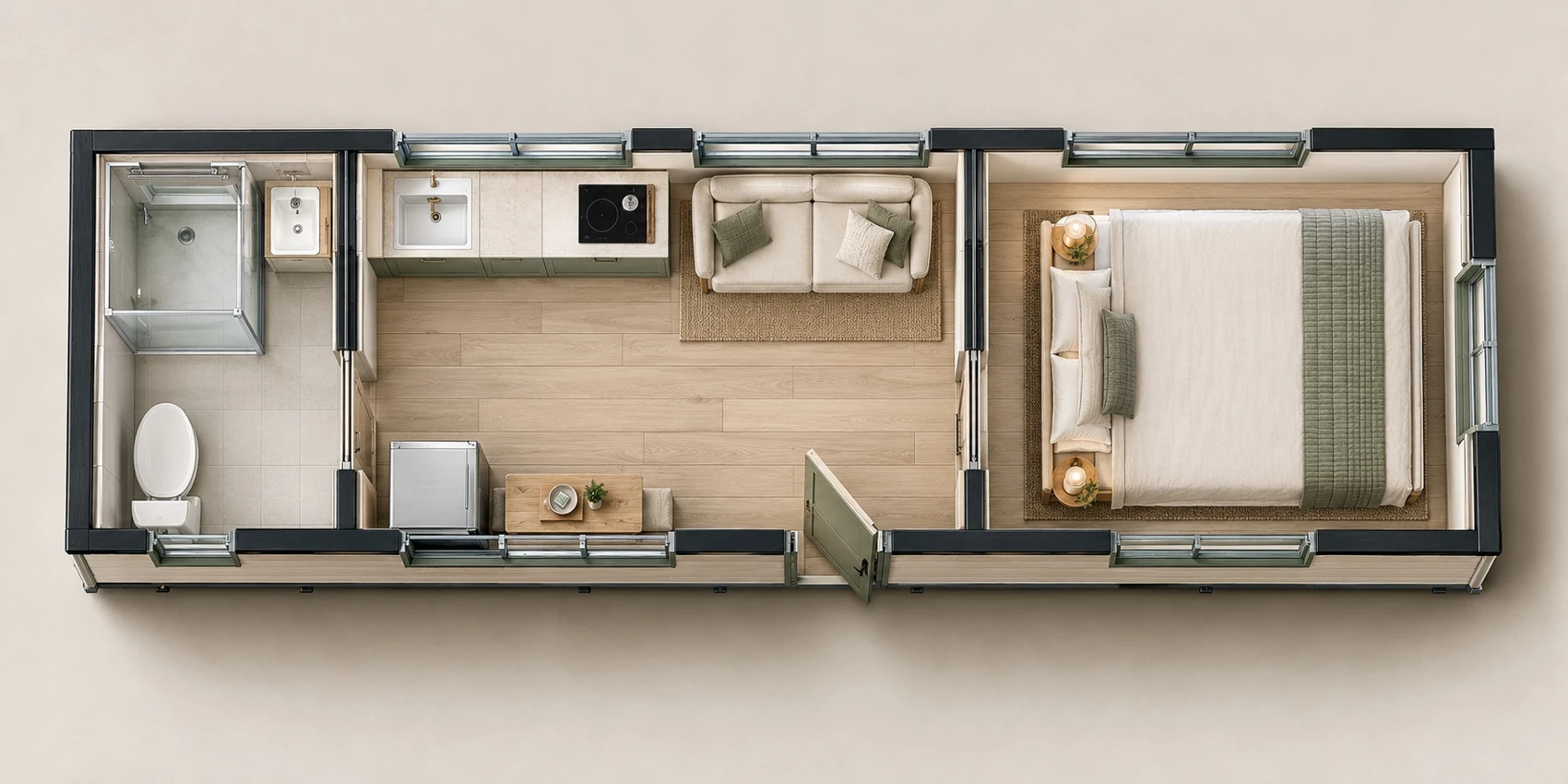 Coastal Retreat furnished overhead layout visualisation