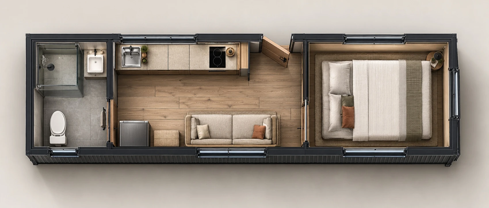 Industrial Lodge furnished overhead layout visualisation